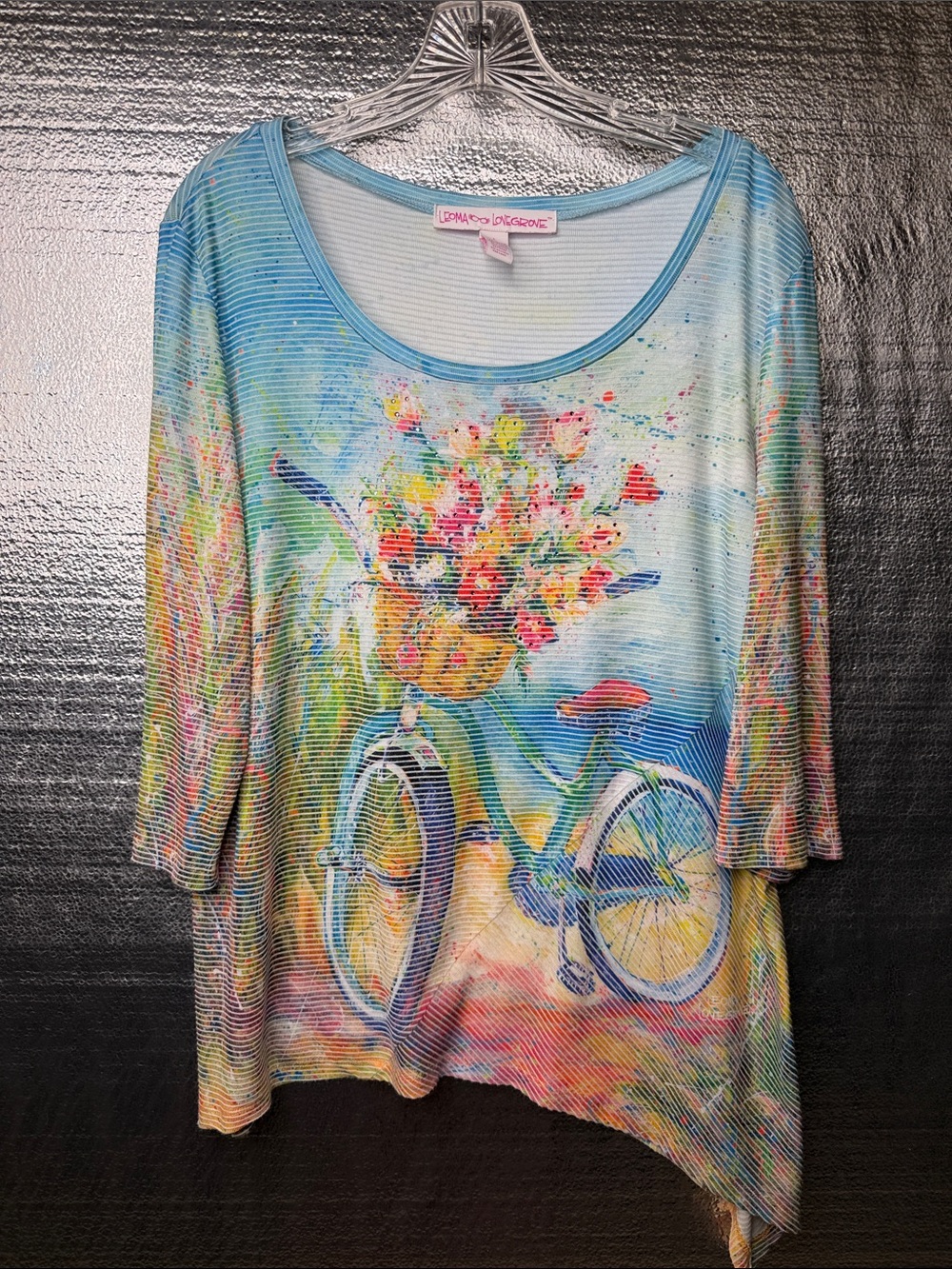 Light Blue Floral Bicycle Scoop-Neck Tunic